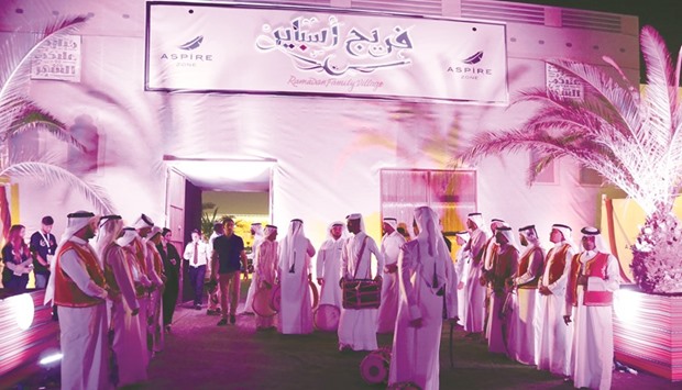 Traditional Qatari musicians greet visitors of Freej Aspire. PICTURE: Jayan Orma