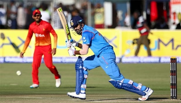 K L Rahul hits a ball during the first one-day international between India and Zimbabwe at the Harare Sports Club in Harare on Saturday.