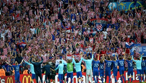 Croatia players celebrate their team's 1-0 win agianst Turkey during the Euro 2016