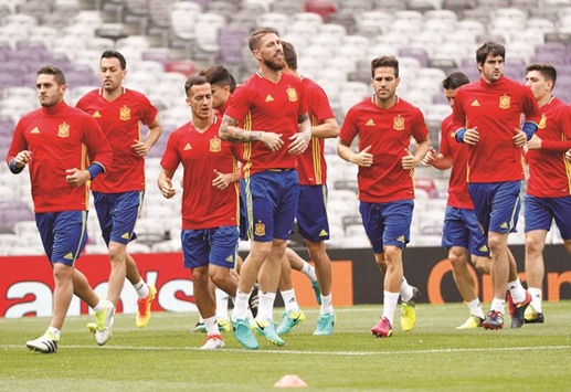 Spainu2019s players during a training session.