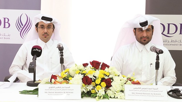 Al-Kubaisi (right) and QDB business localisation support manager Badar Shaheen al-Kuwari addressing a press conference yesterday. PICTURE: Jayan Orma
