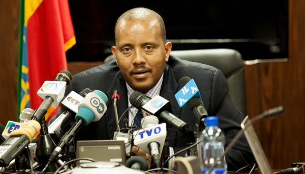 Ethiopian communication affairs minister, Getachew Reda speaks during a press conference in Addis Ababa on June 14, 2016 on the issue of Ethiopian and Eritrean military clashes at Tsorona