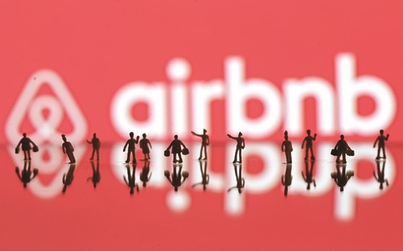 3D printed peopleu2019s models are seen in front of a displayed Airbnb logo in this illustration. While Airbnb hasnu2019t announced plans for an imminent initial public offering, investment banks often arrange debt facilities for successful private companies in hopes of building relationships to win future business like underwriting an IPO.