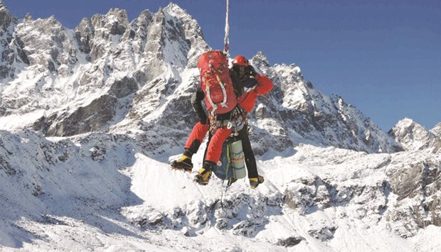 Chhirring Dhenduk Bhote during a rescue operation.