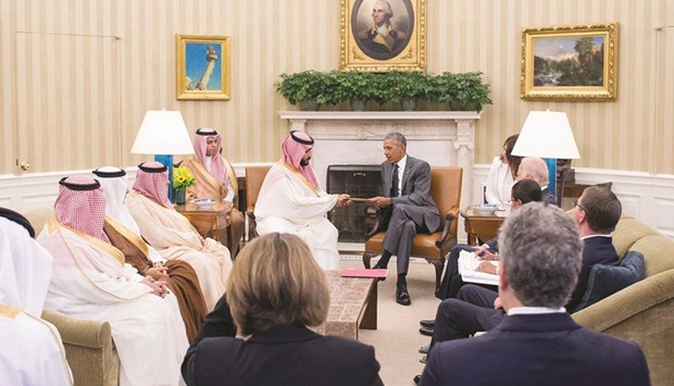 Saudi Deputy Crown Prince and Minister of Defence Prince Mohamed bin Salman  meeting with US President Barack Obama in Washington yesterday.