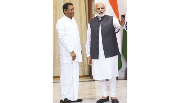 Sri Lankan President Maithripala Sirisena and Prime Minister Narendra Modi ahead of a meeting in New Delhi in May.