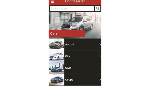 A window from the Honda Qatar app