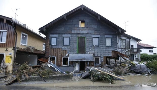 A house damaged by floods is pictured in the Bavarian village of Simbach am Inn east of Munich.