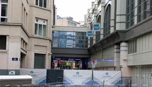 The cordoned-off area at the scene of a bomb alert at City2 shopping mall in Rue Neuve, Brussels, on Tuesday.