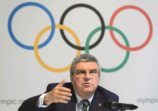 International Olympic Committee (IOC) president Thomas Bach speaks during a press conference.