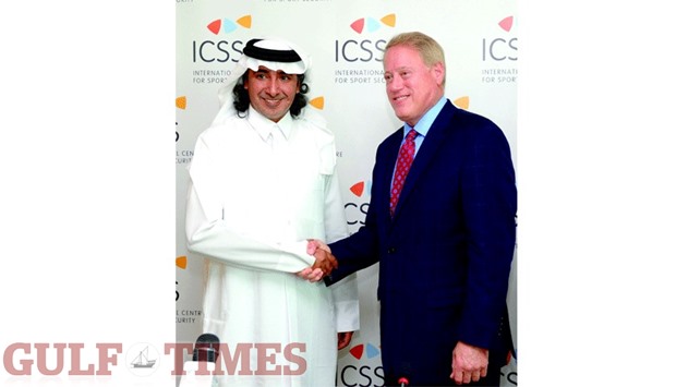 International Centre for Sport Security founder and president Mohamed Hanzab (left) welcomes Michael Hershman into ICSS fold. (PICTURE: Thajudheen)