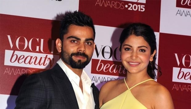 Bollywood actress Anushka Sharma and Indian cricketer Virat Kohli pose as they attend the Vogue Beauty Awards ceremony in Mumbai in this file photograph taken on July 20, 2015.