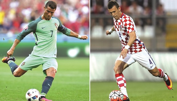 KEY MEN: Portugal forward Cristiano Ronaldo (left) and Croatia midfielder Ivan Perisic will have to be at their best in their Euro 2016 Round of 16 clash tonight. (AFP)