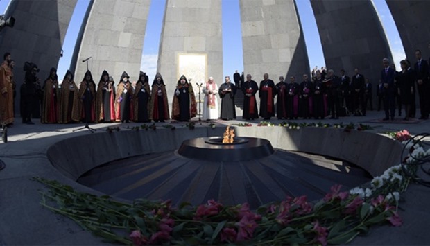 Pope Francis attending a ceremony in commemoration of Armenians killed by Ottoman forces during Worl