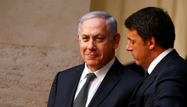 Israeli Prime Minister Benjamin Netanyahu meets his Italian counterpart Matteo Renzi during a meeting at Chigi Palace in Rome, Italy.