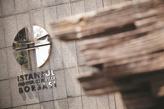 A logo sits on the exterior of the Istanbul Stock Exchange in Istanbul. The Borsa Istanbul Electricity Sector Index yesterday climbed the most since February on a closing basis, while the TA-Oil & Gas Index in Tel Aviv rose the most since Thursday.