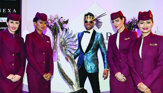 Actor Ranveer Singh pictured with the airline's cabin crew.