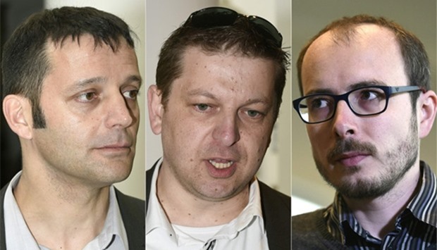 (L to R) French journalist Edouard Perrin, Raphael Halet and Antoine Deltour