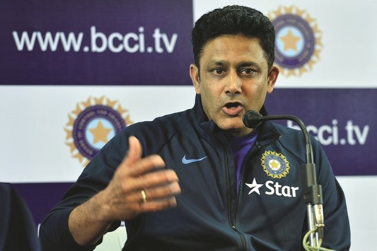 Newly appointed head coach of the Indian cricket team, Anil Kumble addresses a press conference at the Karnataka State Cricket Association (KSCA) in Bengaluru. (AFP)