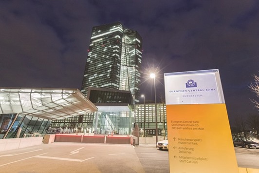 The European Central Bank headquarters is seen in Frankfurt. The ECB is in no rush to ease monetary policy in response to Britainu2019s vote to leave the European Union, taking comfort in a calmer-than-feared market reaction, bank officials said yesterday.
