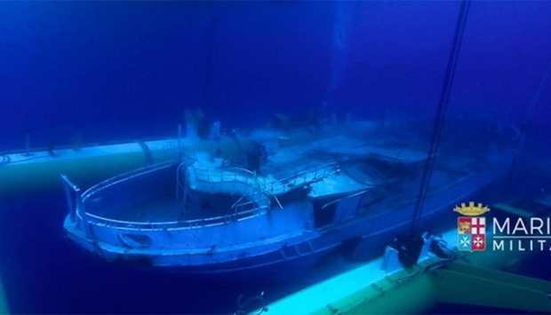 The wreck of a fishing boat which sank in the Mediterranean sea