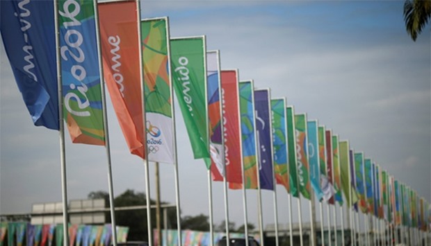 Flags with welcome messages in several languages at Rio
