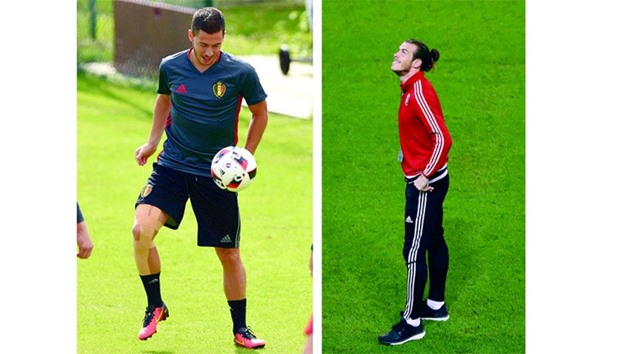 Eden Hazard of Belgium and Gareth Bale of Wales