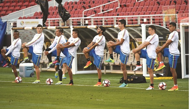 Members of the Colombia team train before their opening COPA America 2016 match against the US at the Leviu2019s Stadium in Santa Clara.