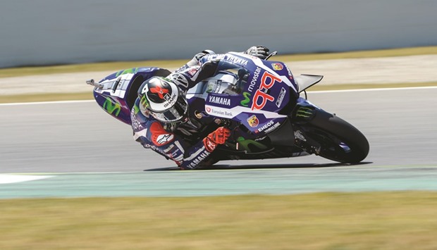 Movistar Yamaha rider Jorge Lorenzo rides at the Catalunya racetrack in Montmelo, near Barcelona, yesterday. (AFP)