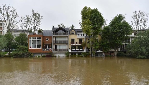 A flooded house is pictured in Neuilly-sur-Seine near Paris on Saturday.