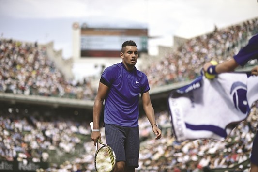 This file photo shows Australiau2019s Nick Kyrgios looking on during his menu2019s third round match against Franceu2019s Richard Gasquet at the 2016 French Tennis Open in Paris.