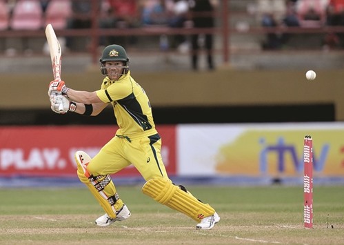 Australiau2019s David Warner plays a shot during a ODI match against West Indies in Georgetown, Guyana. (AFP)