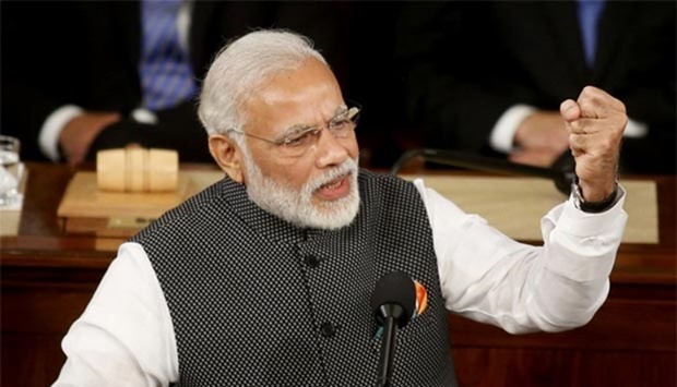 Narendra Modi addresses a joint meeting of Congress in the House Chamber on Capitol Hill in Washington, DC on Wednesday.