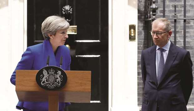 Britainu2019s Primer Minister Theresa May addresses the country after election at Downing Street in London, on Friday.