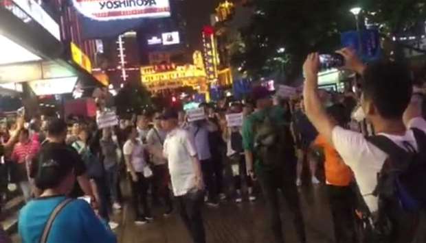 Screengrab of the protest on Shanghai's Nanjing East