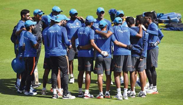 India cricketers take part in a training session at Edgbaston cricket ground in Birmingham yesterday. (AFP)
