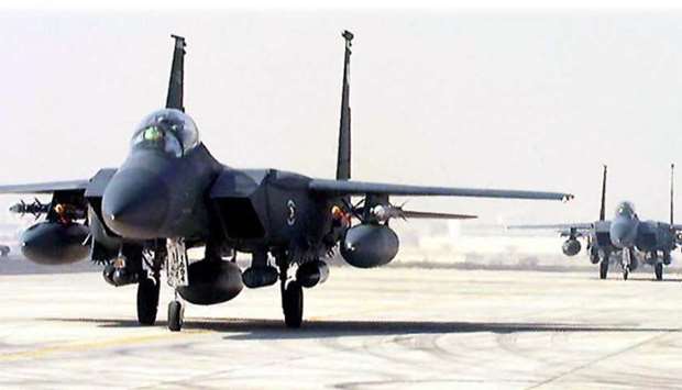 US F-15 warplanes landing at a Qatari base in Doha
