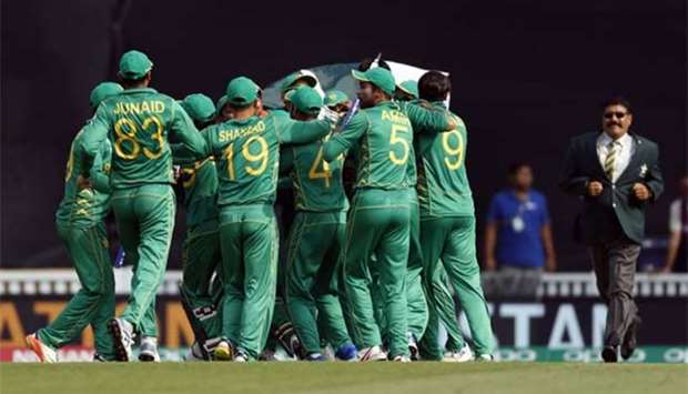 Pakistan celebrate winning the ICC Champions Trophy on Sunday.
