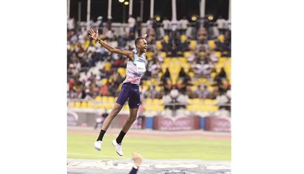 Barshim celebrates his win in Doha Diamond League meet earlier this year. PICTURE: Jayan Orma