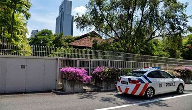 A police car is seen outside the house of Singapore's late prime minister Lee Kuan Yew at 38 Oxley Road in Singapore earlier this week.