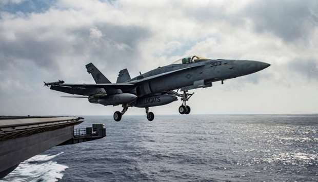 A US Navy F/A-18E Super Hornet launches from the flight deck of the aircraft carrier USS Dwight D. Eisenhower in the Mediterranean Sea. File picture, June 28, 2016.
