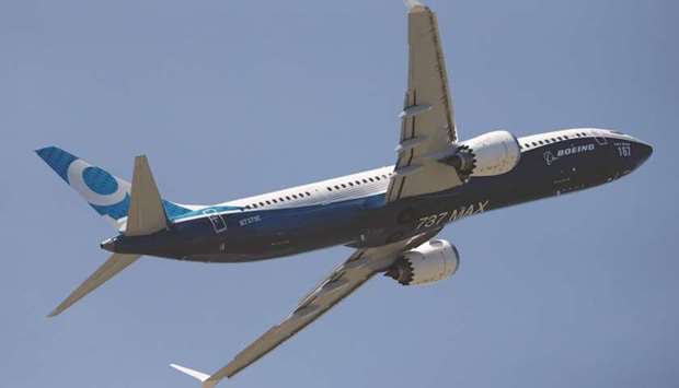 A Boeing 737 Max takes part in a flying display at the first day of the 52nd Paris Air Show at Le Bourget airport near Paris.