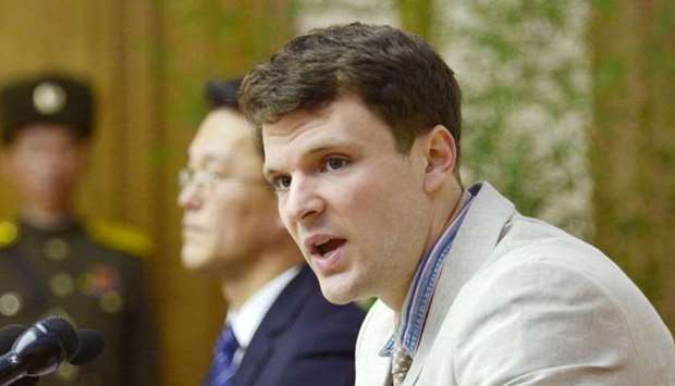 US student Otto Warmbier, who was arrested for committing hostile acts against North Korea, speaking at a press conference in Pyongyang in this file picture.