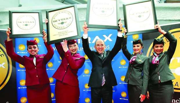 Al-Baker with the u2018Airline of the Yearu2019 honour received by Qatar Airways at the prestigious 2017 Skytrax World Airline Awards in Paris