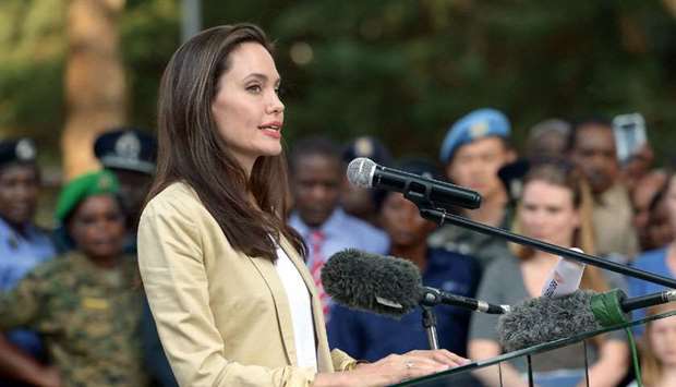 UNHCR Special Envoy Angelina Jolie addresses International Peace Support Training Centre staff members in Nairobi yesterday.