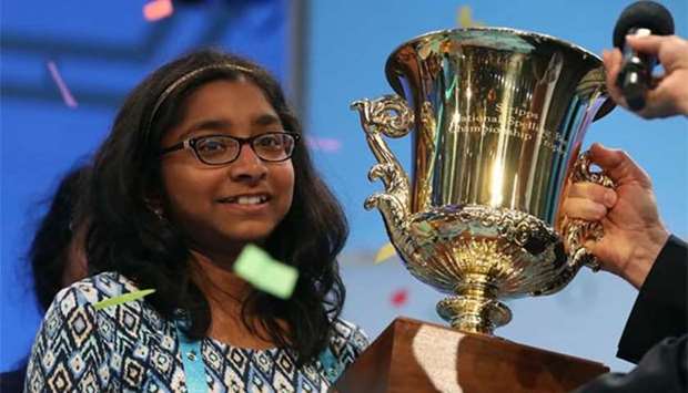 Ananya Vinay of Fresno, California is pictured after winning the 2017 Scripps National Spelling Bee in Maryland on Thursday.