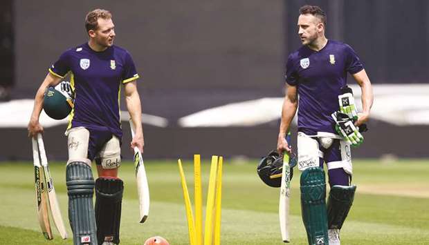 South Africau2019s Faf Du Plessis (R) and David Miller during nets
