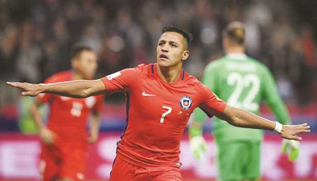 Chileu2019s Alexis Sanchez celebrates after scoring during the Confederations Cup group B match against Chile at the Kazan Arena Stadium in Kazan on Thursday night. (AFP)