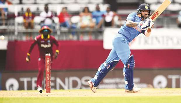 Indiau2019s Shikhar Dhawan plays a shot yesterday. He scored 87.