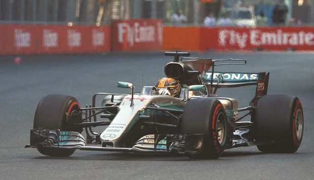 Mercedesu2019 Lewis Hamilton drives during the qualifying session at the Azerbaijan Grand Prix  in Baku. (Reuters)